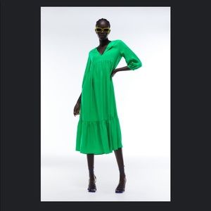 Green flowy long sleeve midi dress. Size S, but runs big. Zara, worn once.